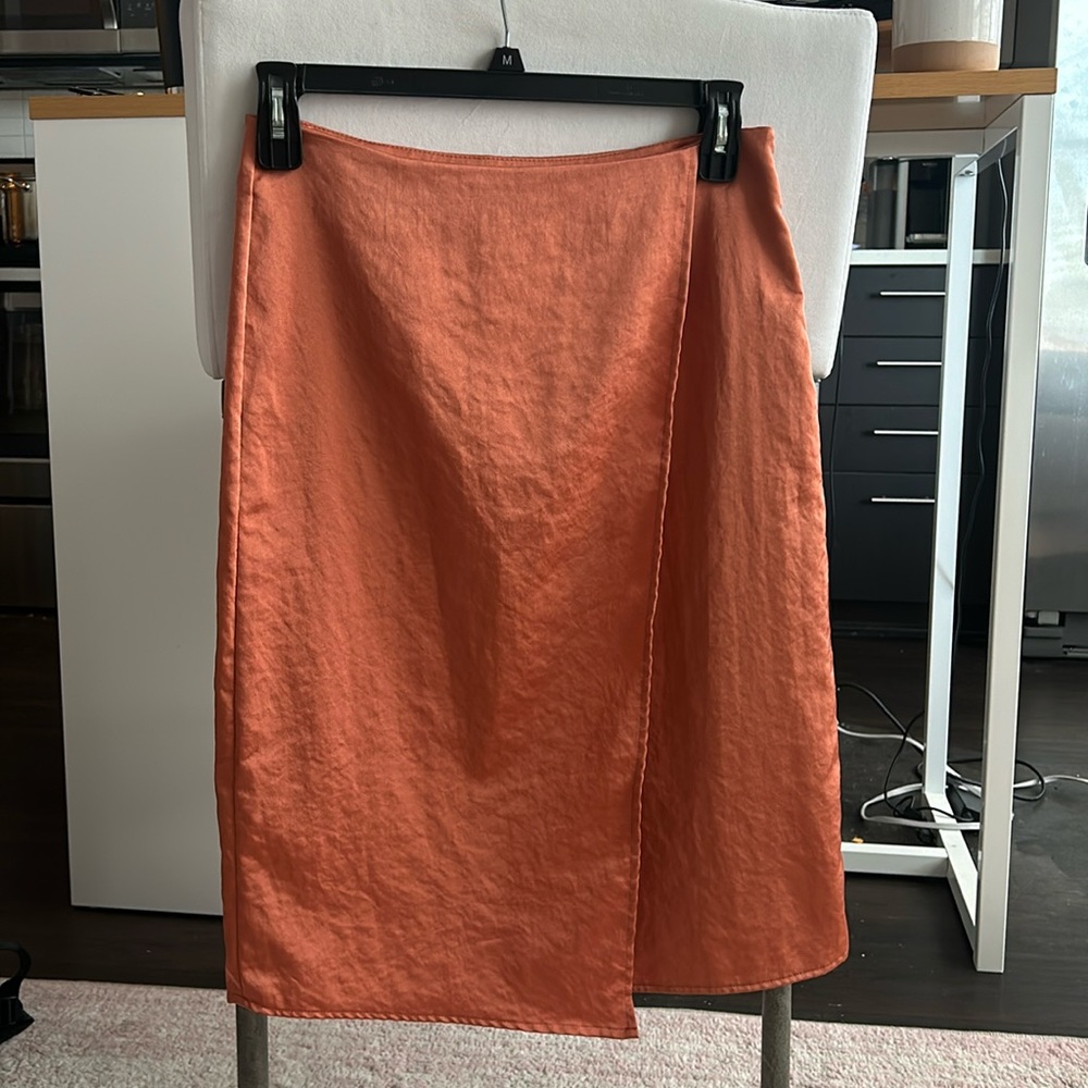 Copper/burnt orange toned silk skirt